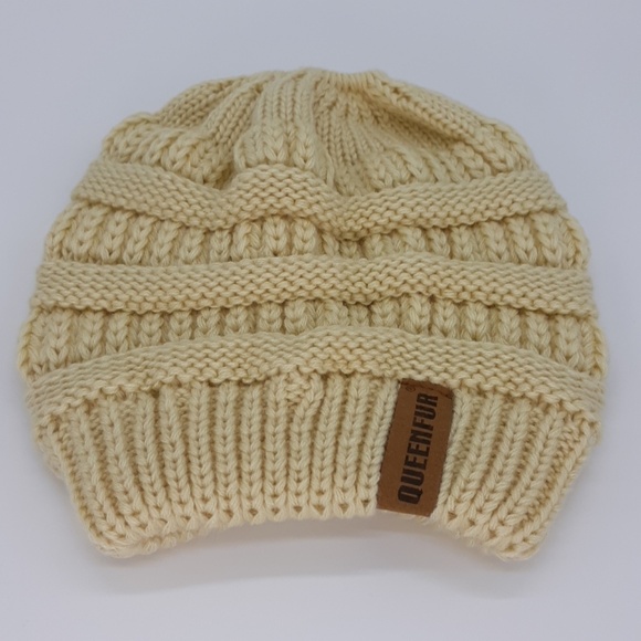 Queenfur Ponytail Hat Beige Beanie Large - Picture 1 of 2